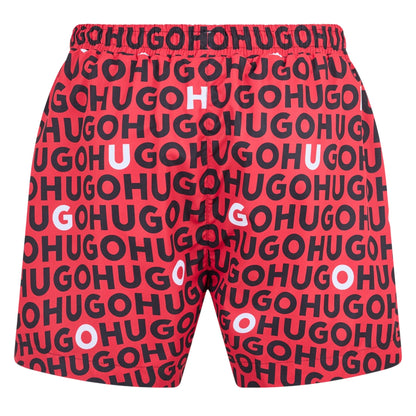 Red - Back - Hugo Mens Logo All-Over Print Regular Swim Shorts