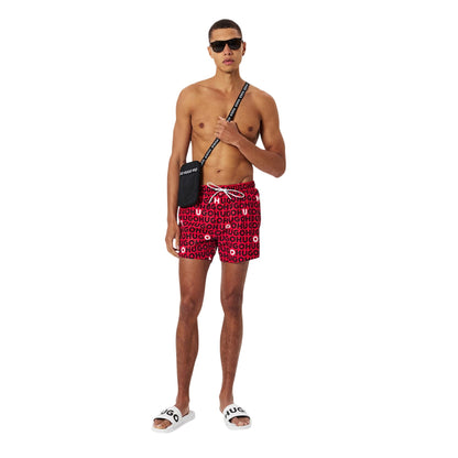 Red - Lifestyle - Hugo Mens Logo All-Over Print Regular Swim Shorts