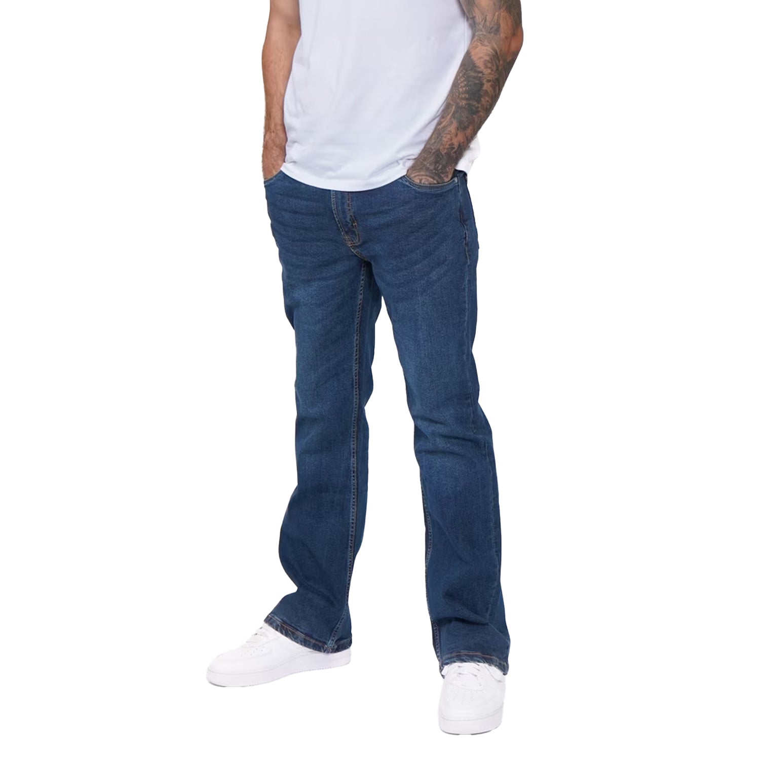Dark Blue Washed - Front - Firetrap Mens Tokyo Cotton Bootcut Jeans