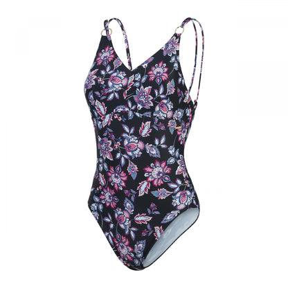 Black - Front - Speedo Womens-Ladies Floral Strappy One Piece Swimsuit