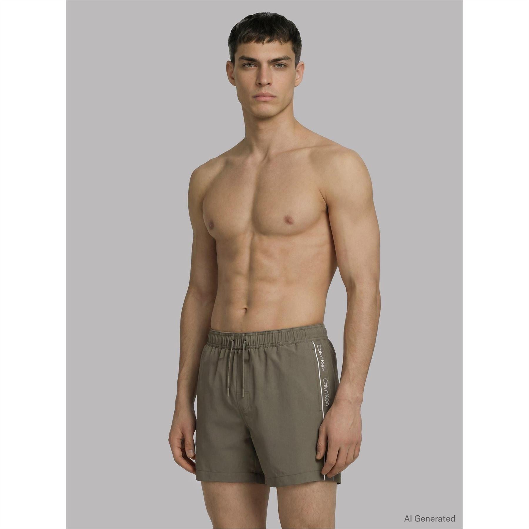 Deep Lichen Green - Back - Calvin Klein Mens Logo Swim Shorts