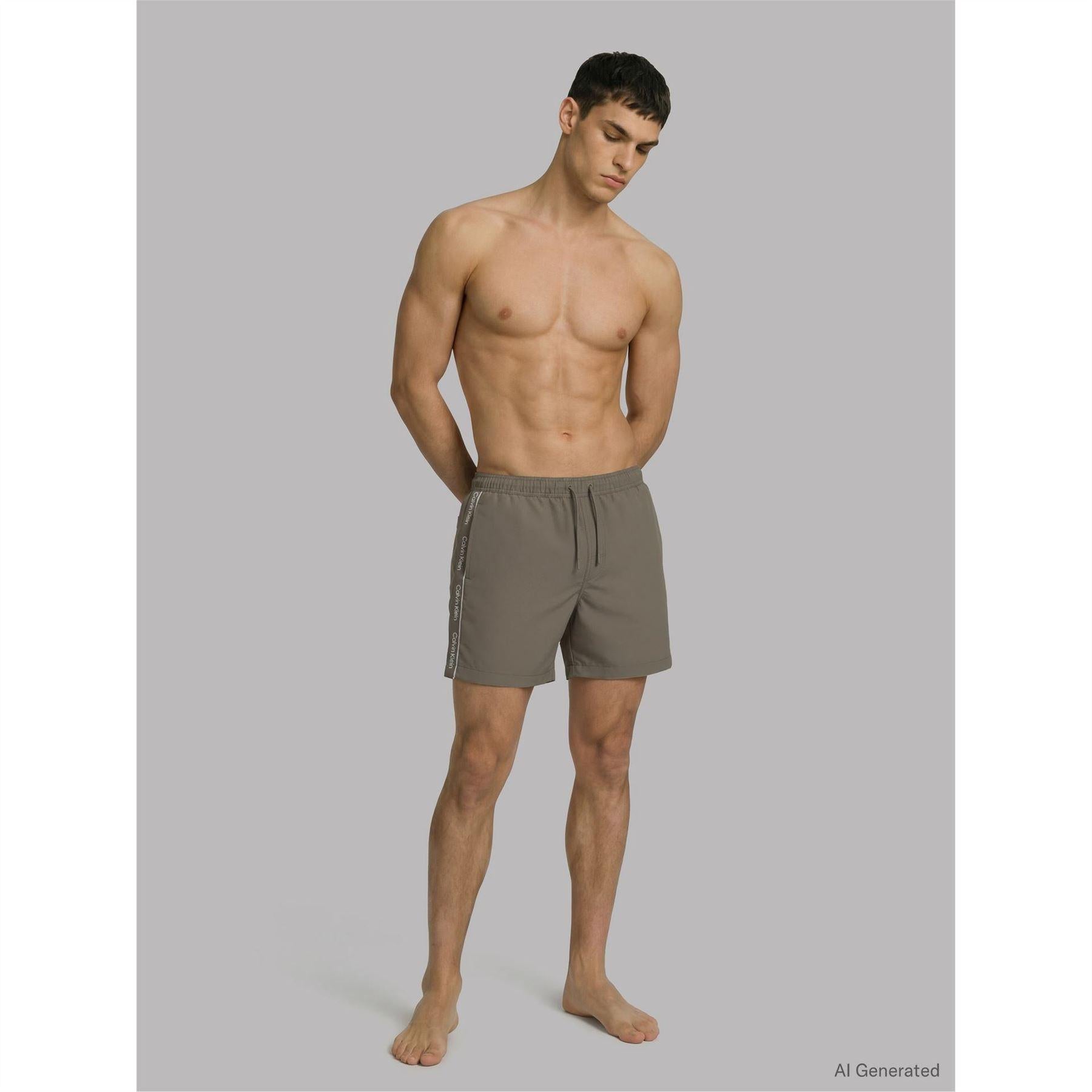 Deep Lichen Green - Side - Calvin Klein Mens Logo Swim Shorts