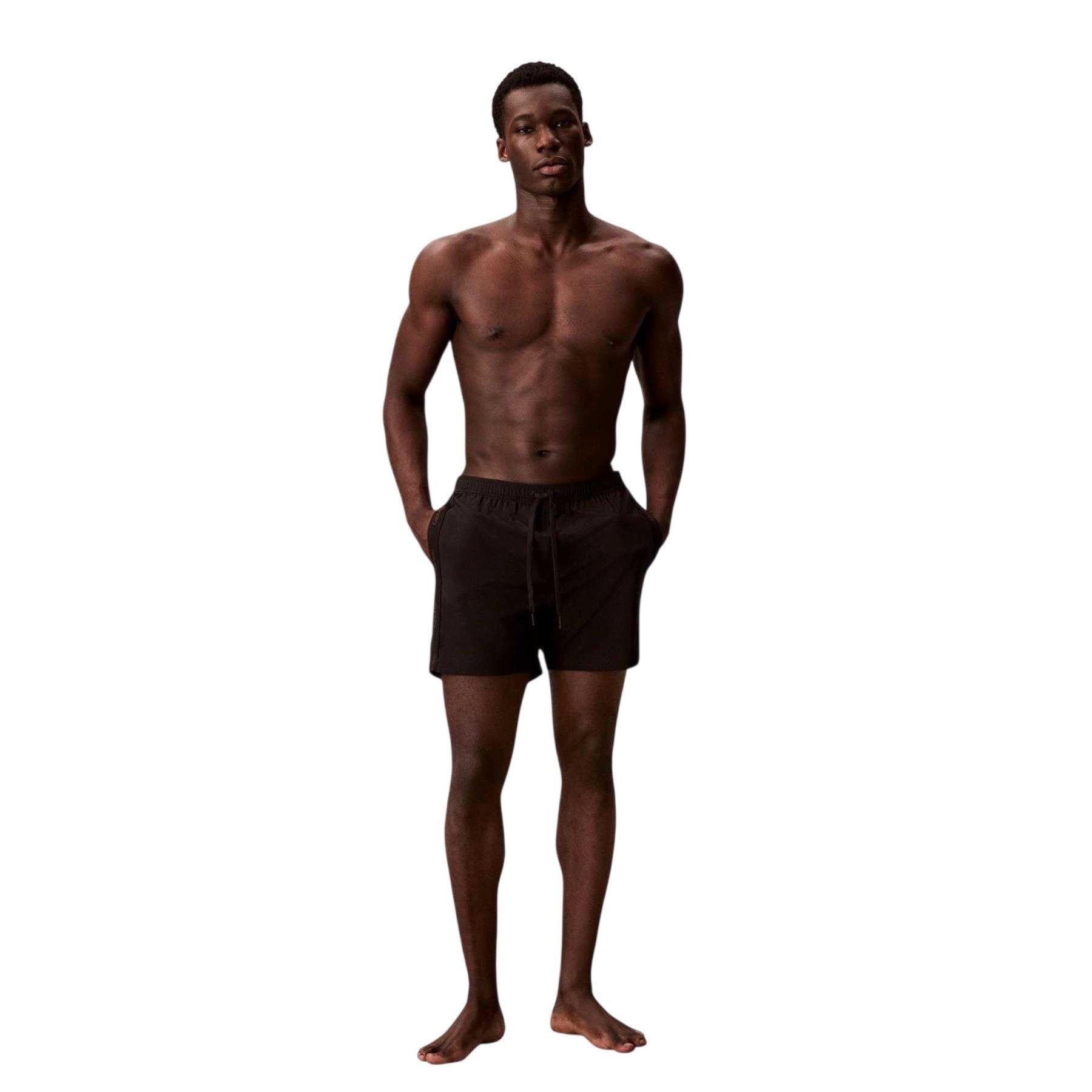 Black - Side - Calvin Klein Mens Logo Swim Shorts