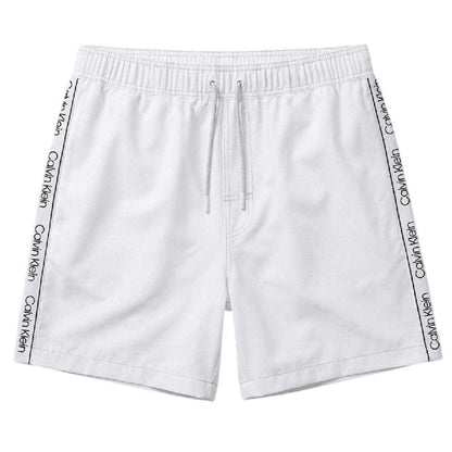White - Front - Calvin Klein Mens Logo Swim Shorts