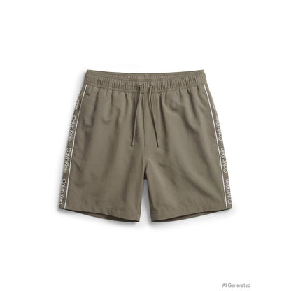 Deep Lichen Green - Front - Calvin Klein Mens Logo Swim Shorts