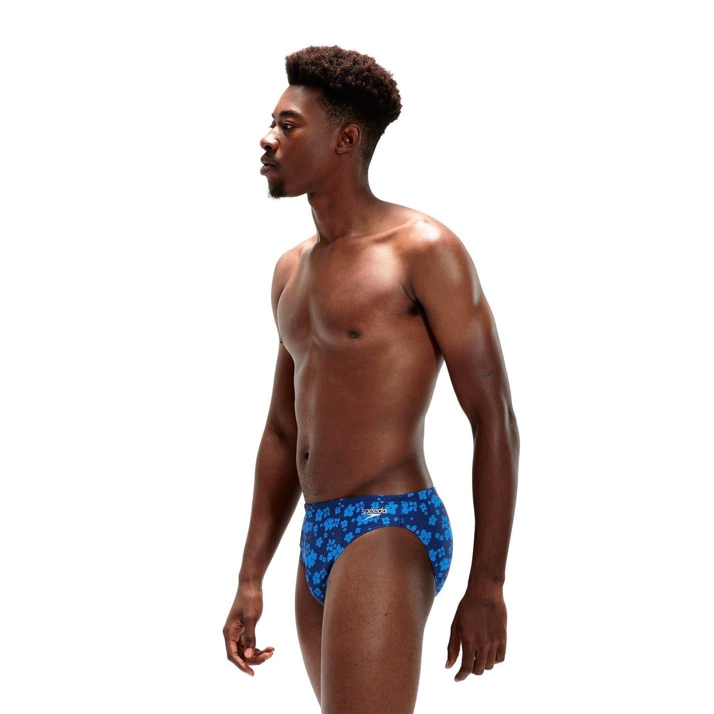 Blue - Side - Speedo Mens Floral Swimming Trunks