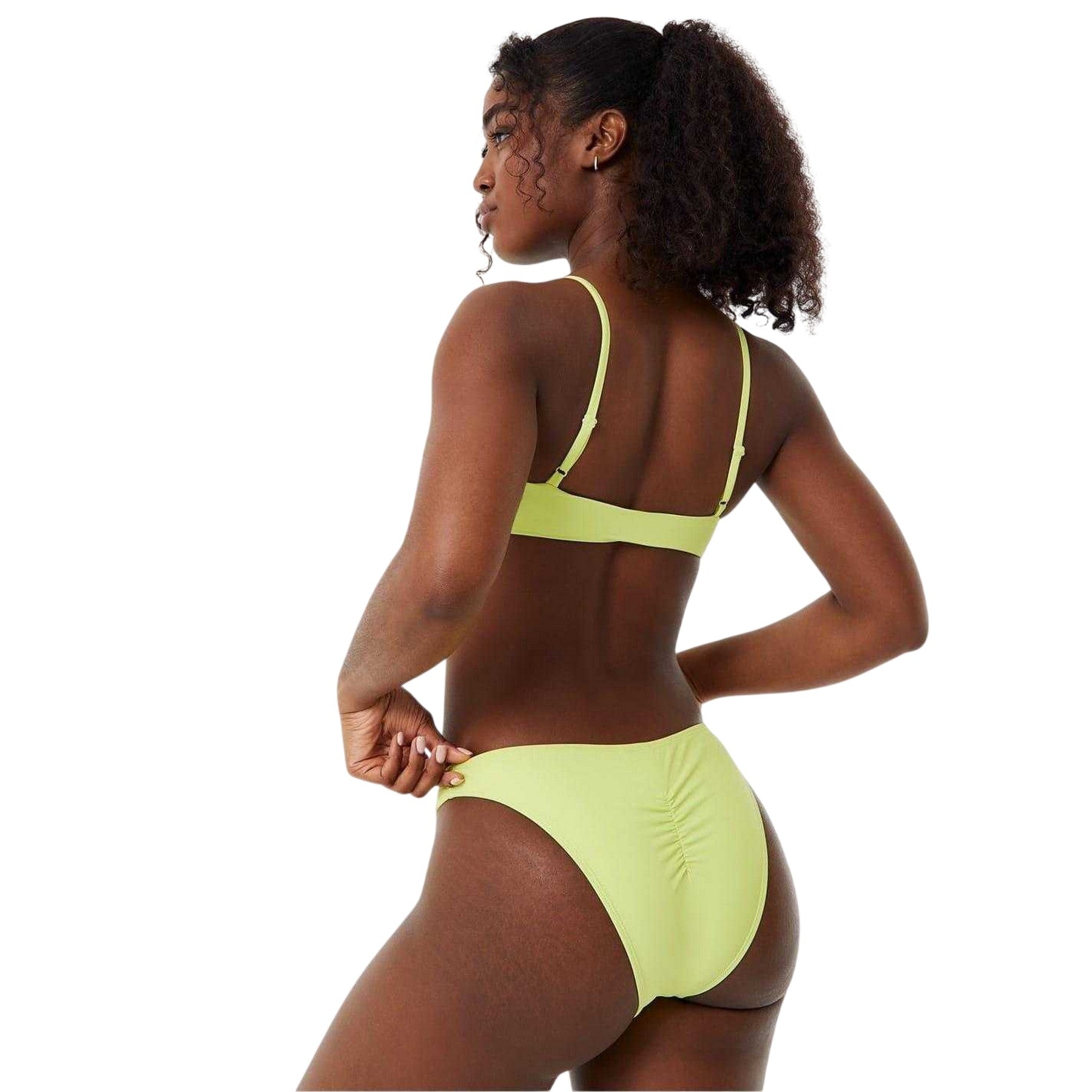 Lime - Back - Jack Wills Womens-Ladies Plain High Waist Swimming Tanga