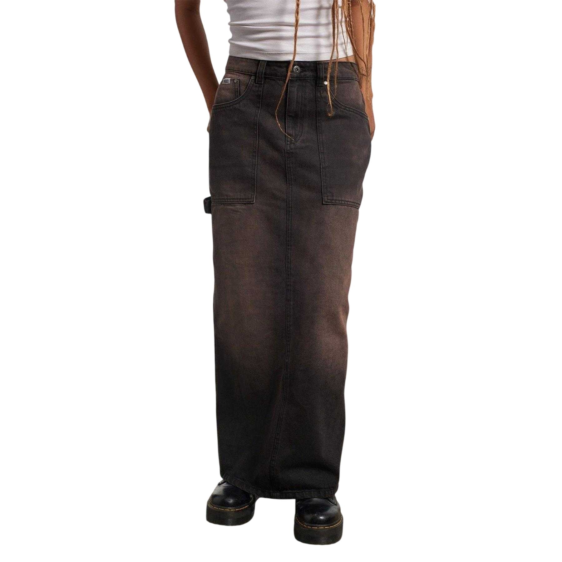 Brown - Front - The Ragged Priest Womens-Ladies Denim Carpenter Maxi Skirt