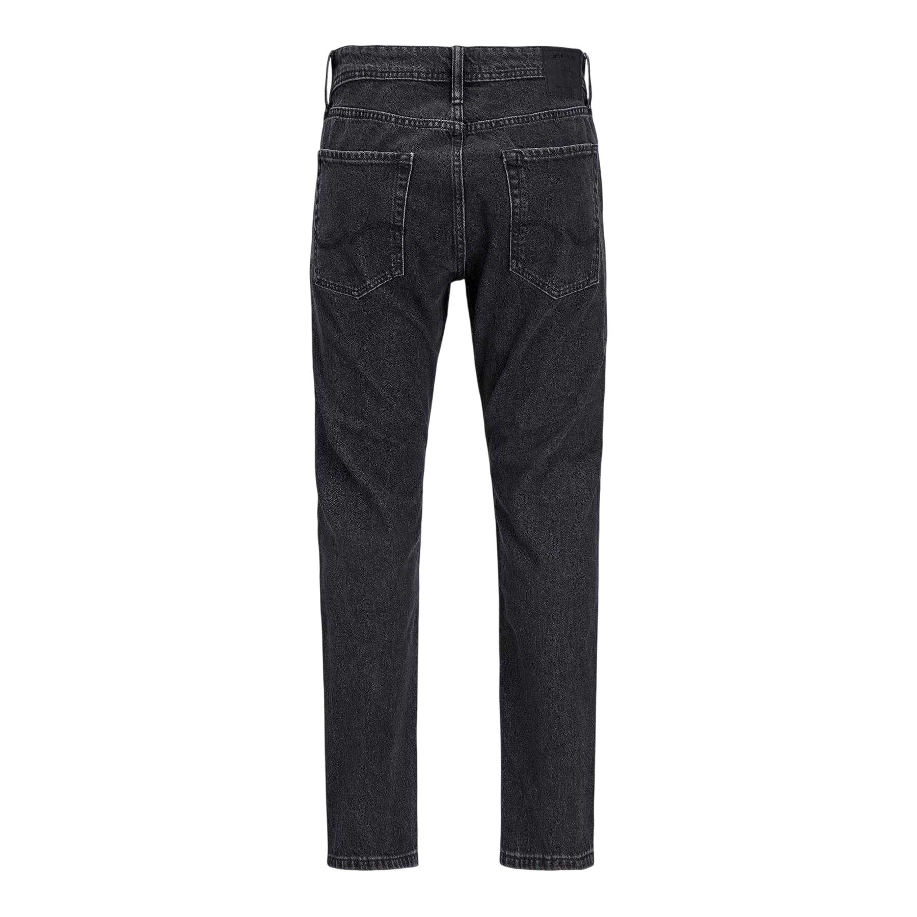 Black Denim - Back - Jack And Jones Mens Chris Original 5 Pockets Straight Jeans