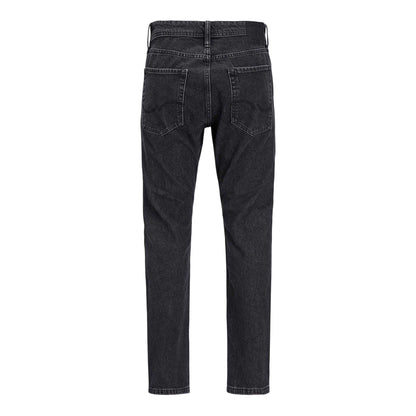 Black Denim - Back - Jack And Jones Mens Chris Original 5 Pockets Straight Jeans