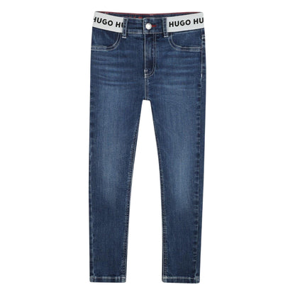 Blue - Front - Hugo Boys Denim Logo Skinny Jeans