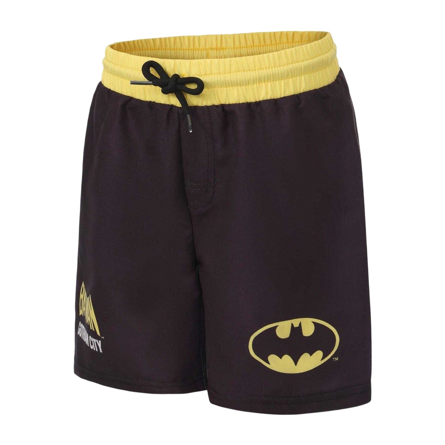 Black-Yellow - Side - Batman Childrens-Kids Polyester Swim Shorts