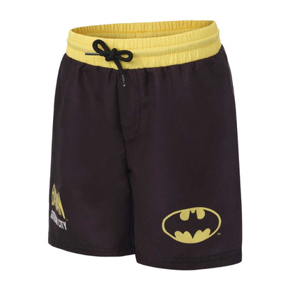 Black-Yellow - Side - Batman Childrens-Kids Polyester Swim Shorts