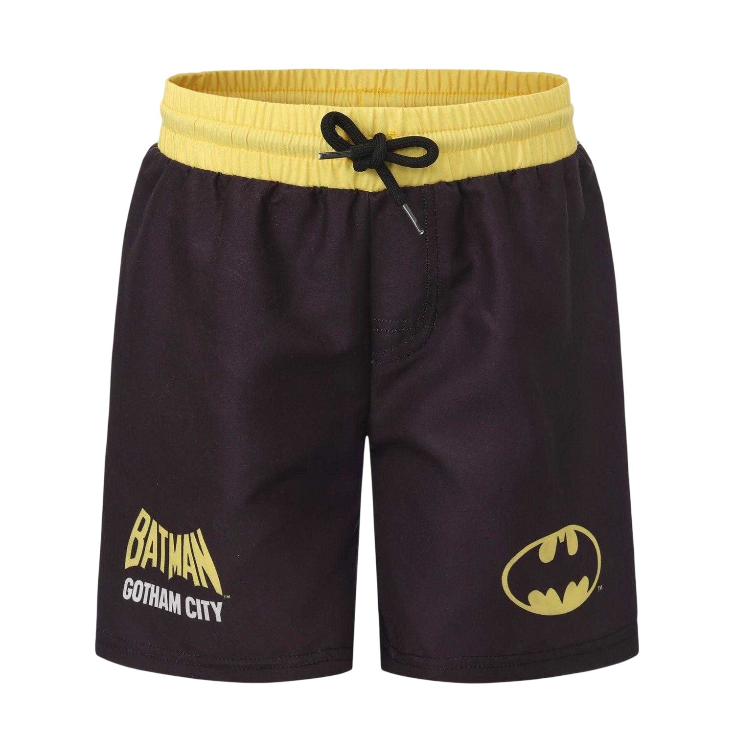 Black-Yellow - Front - Batman Childrens-Kids Polyester Swim Shorts