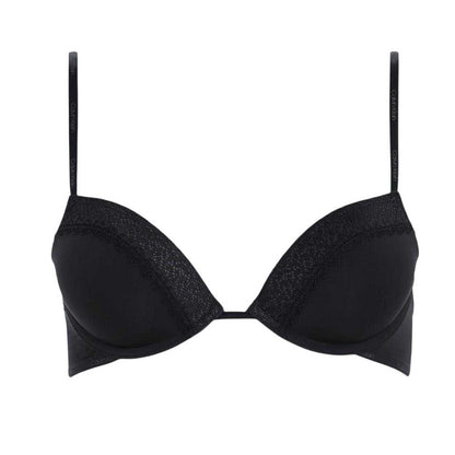 Black - Front - Calvin Klein Womens-Ladies Flirty Plunge Push Up Bra