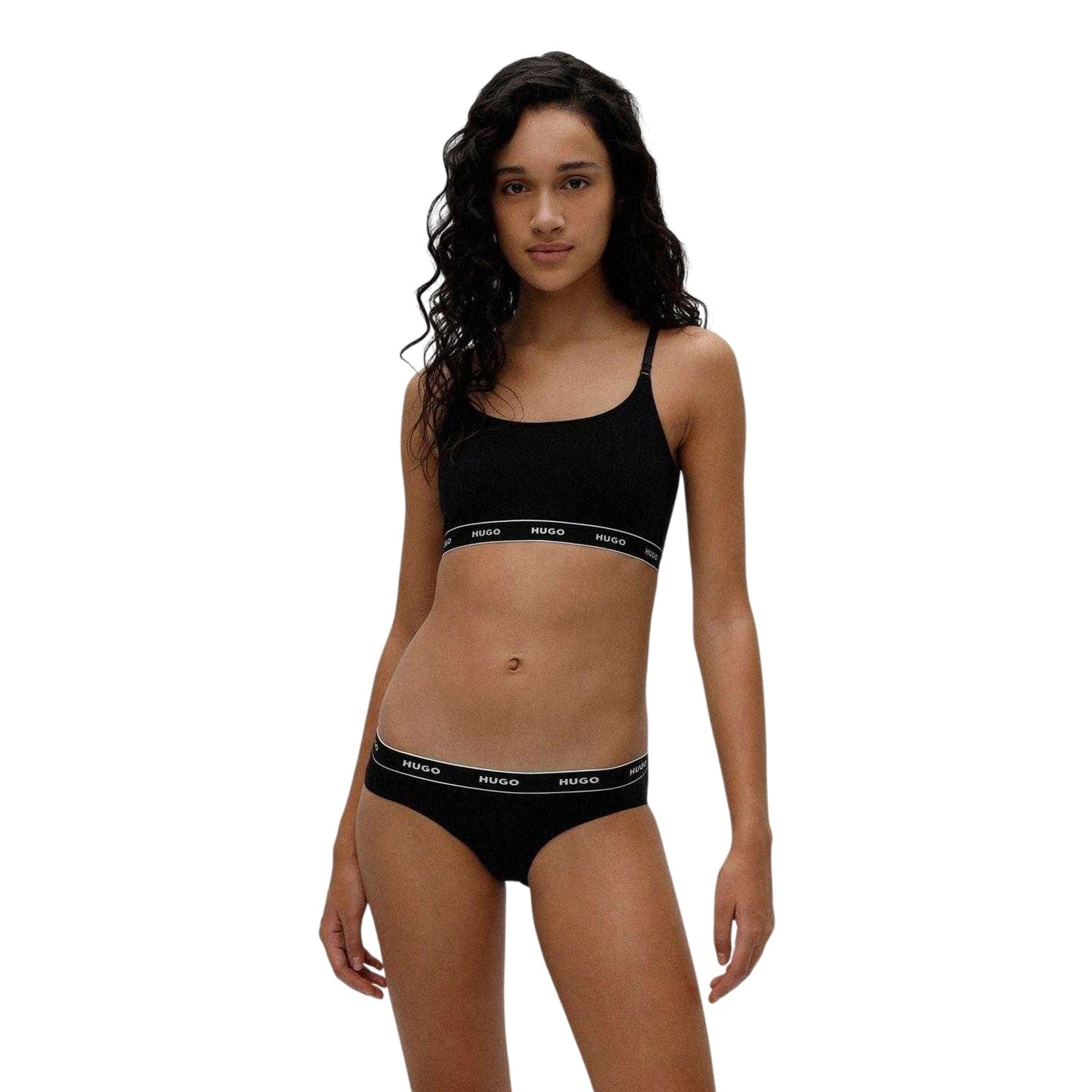 Black - Side - Hugo Womens-Ladies Cotton Blend Bralette (Pack of 2)