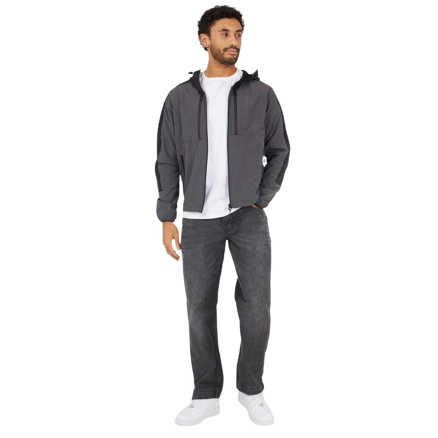 Charcoal - Lifestyle - Brave Soul Mens Colour Block Windrunner Jacket