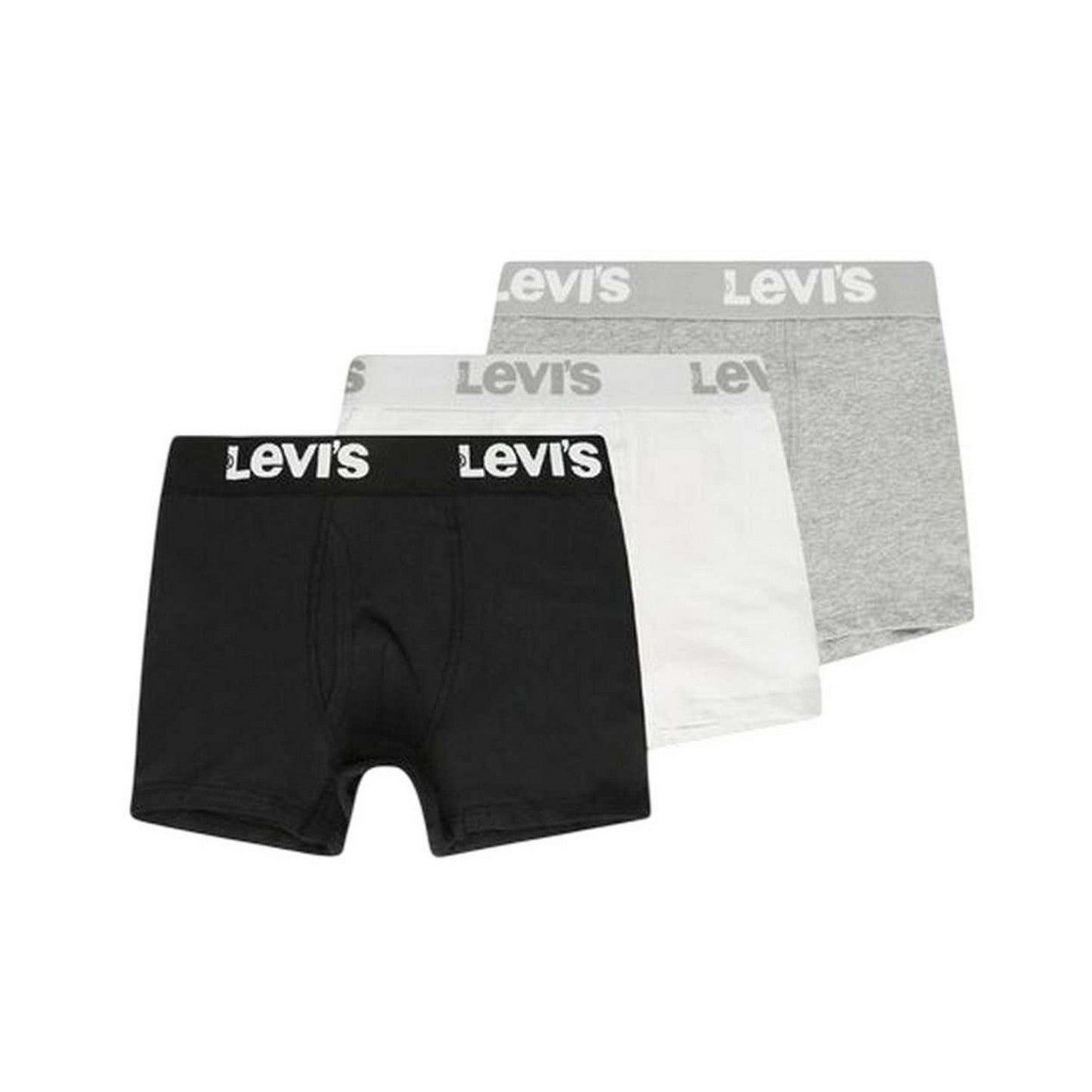 Grey-White-Black - Front - Levis Boys Lettering Boxer Shorts (Pack of 3)