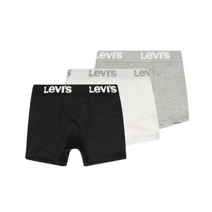 Grey-White-Black - Front - Levis Boys Lettering Boxer Shorts (Pack of 3)