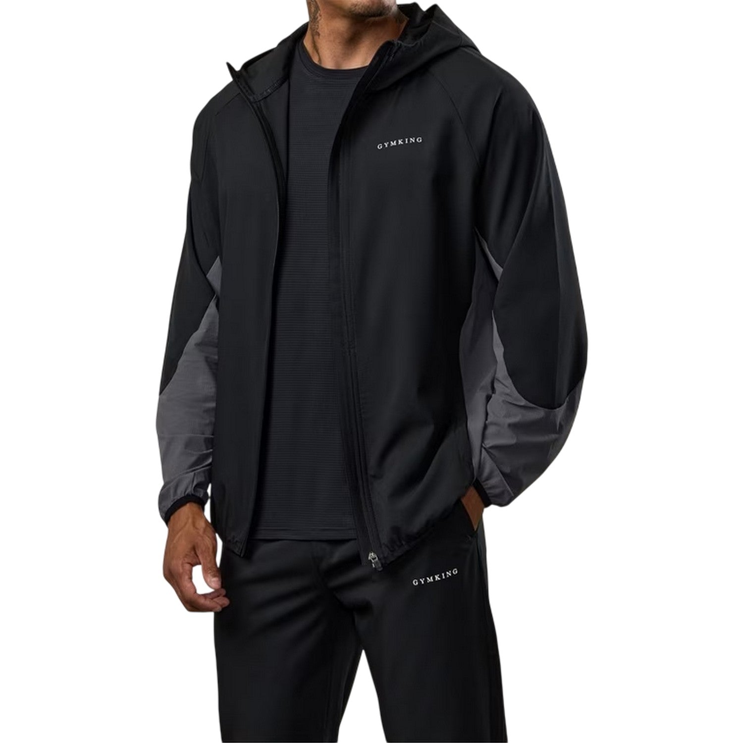 Black-Graphite - Lifestyle - Gym King Mens Hooded Raglan Windbreaker