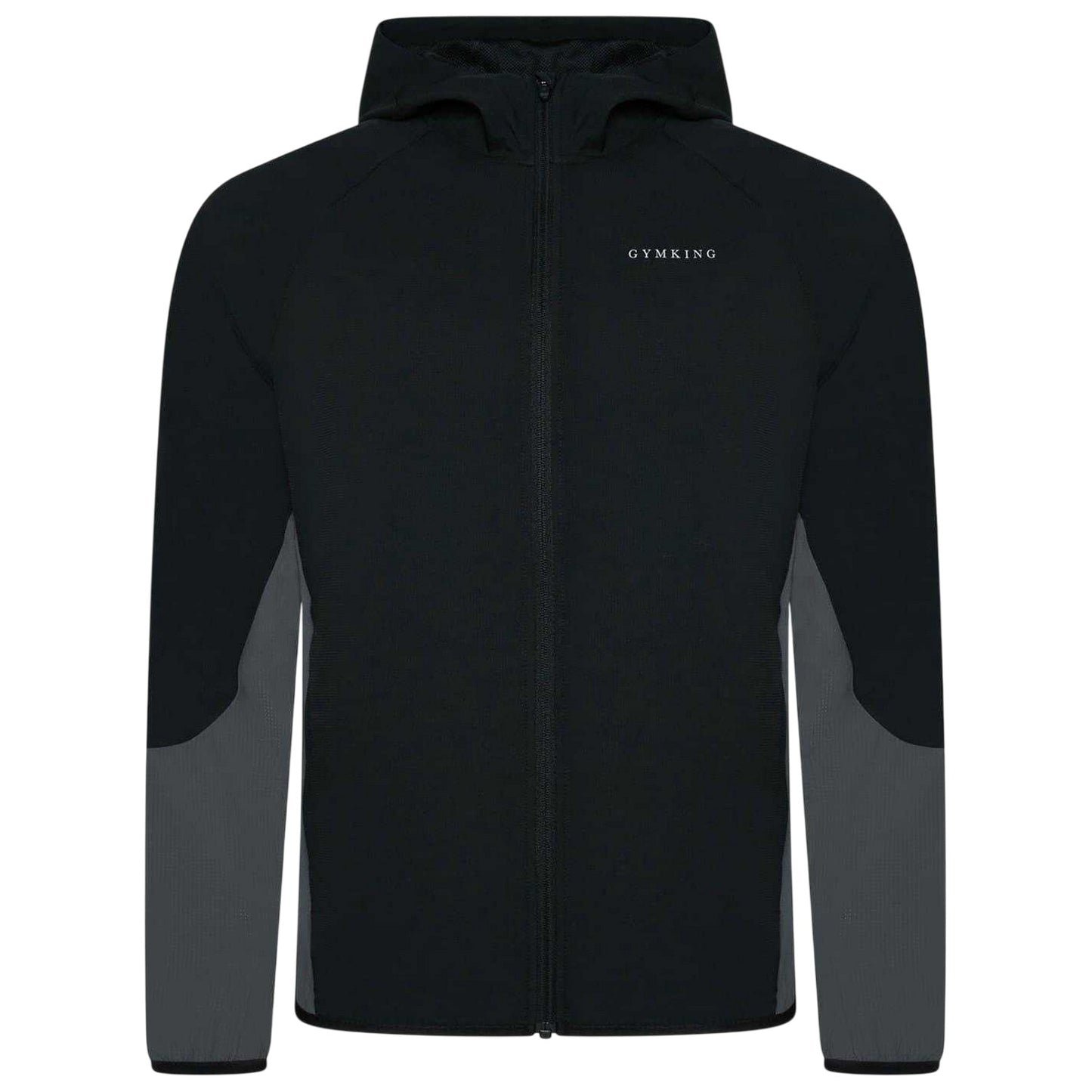 Black-Graphite - Front - Gym King Mens Hooded Raglan Windbreaker
