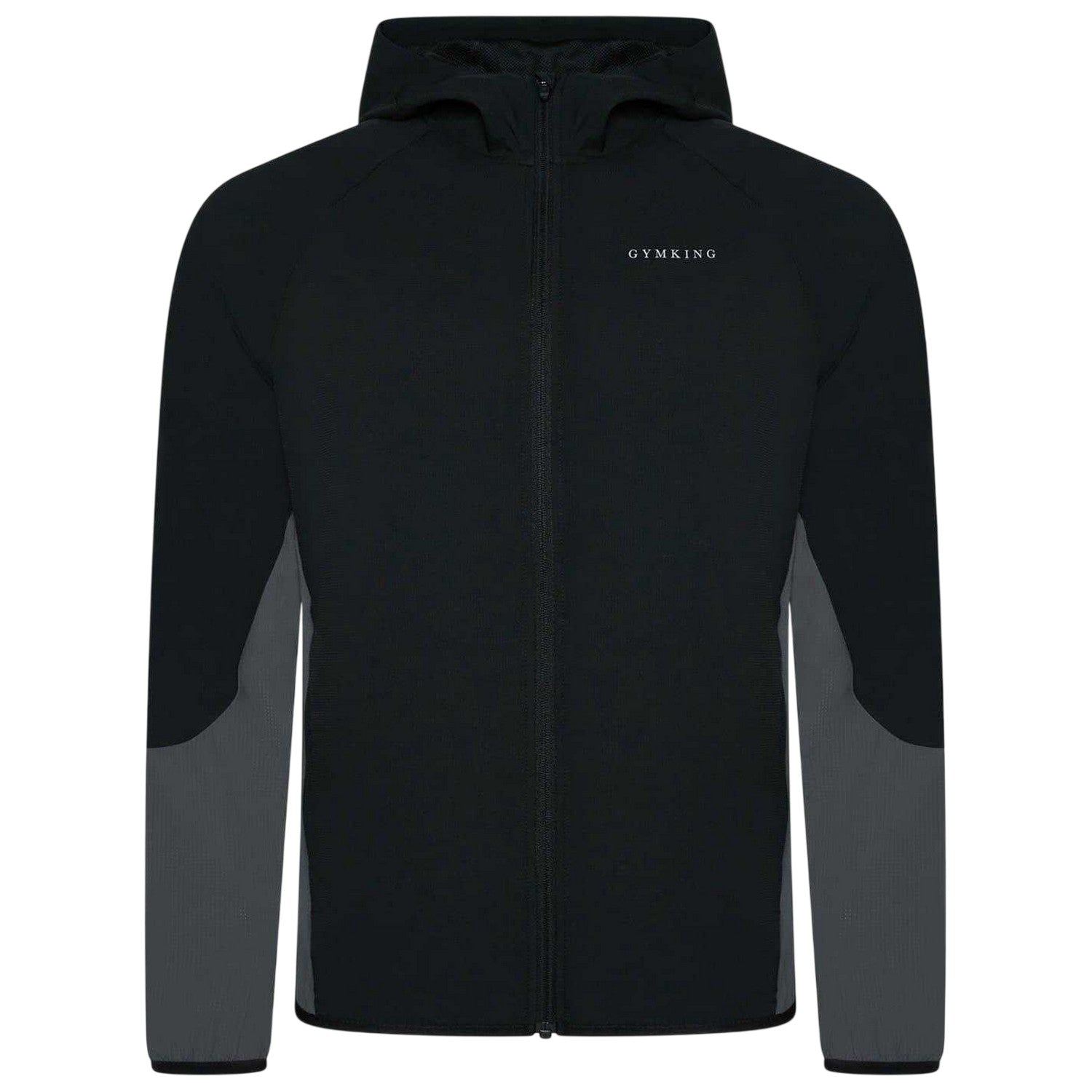 Black-Graphite - Front - Gym King Mens Hooded Raglan Windbreaker