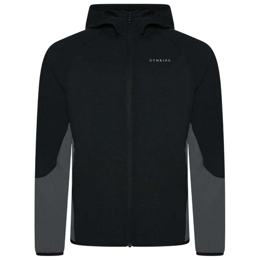 Black-Graphite - Front - Gym King Mens Hooded Raglan Windbreaker