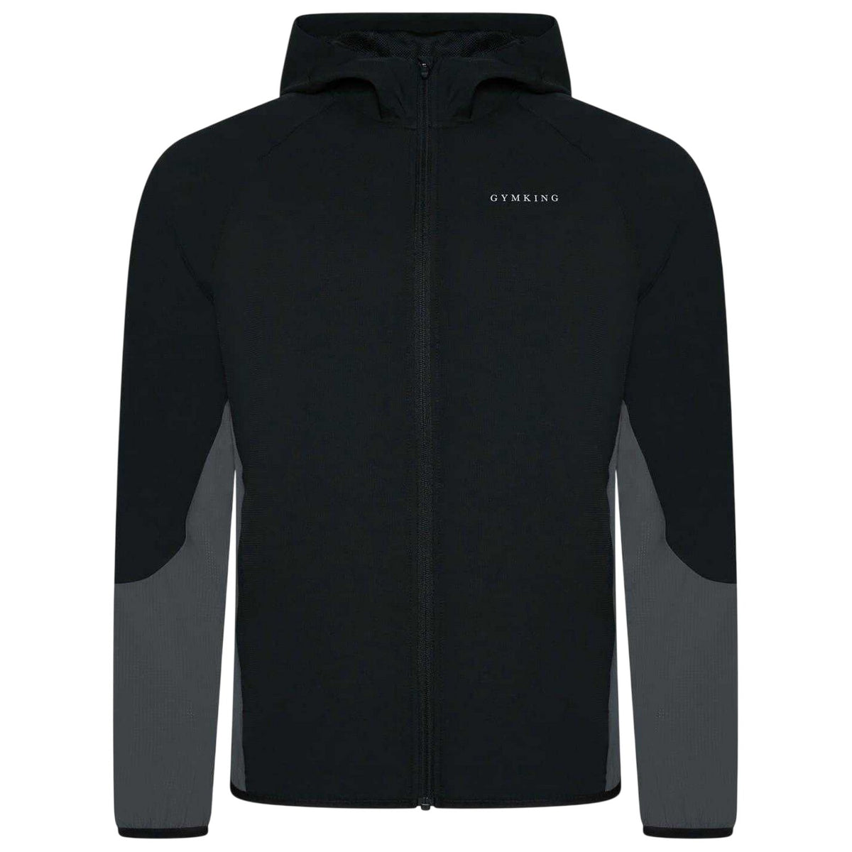 Black-Graphite - Front - Gym King Mens Hooded Raglan Windbreaker