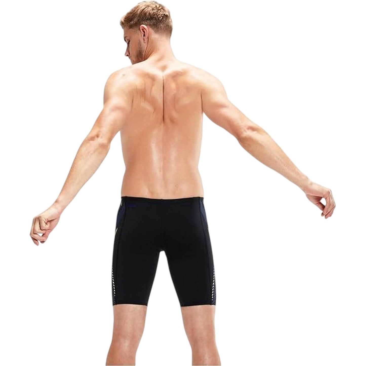 Black-Blue - Back - Speedo Mens Tech Striped Endurance+ Jammer Shorts