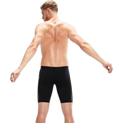 Black-Blue - Back - Speedo Mens Tech Striped Endurance+ Jammer Shorts