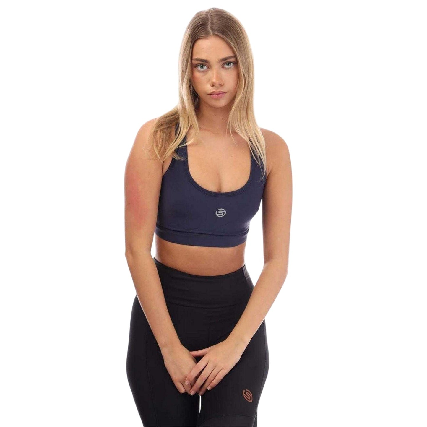 Navy - Side - Skins Womens-Ladies Series-3 Sports Bra