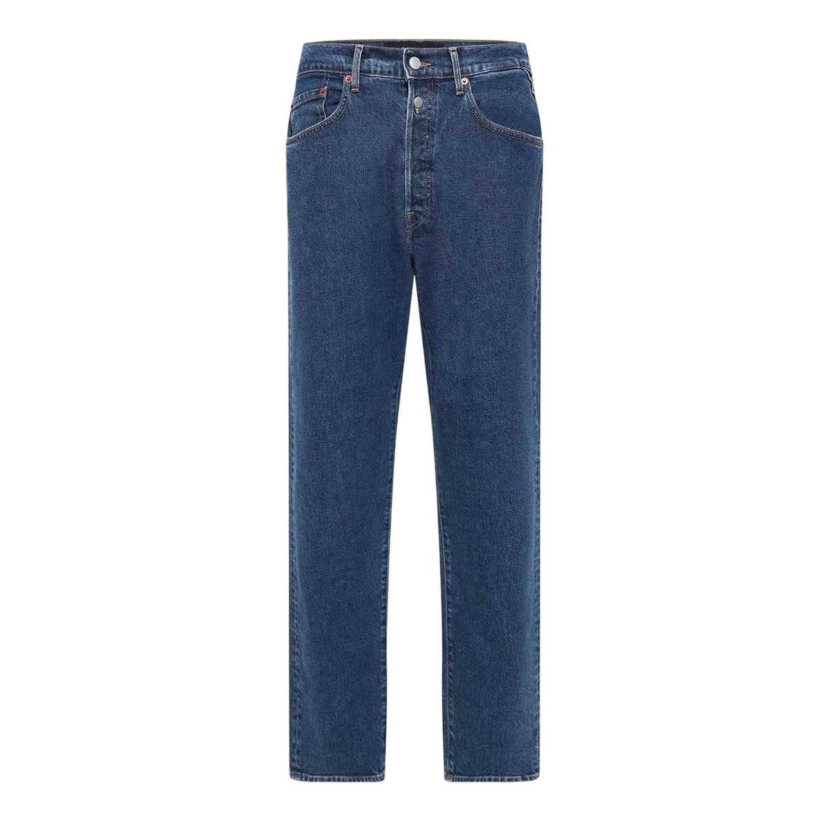Blue - Front - Replay Mens Cotton Straight Jeans