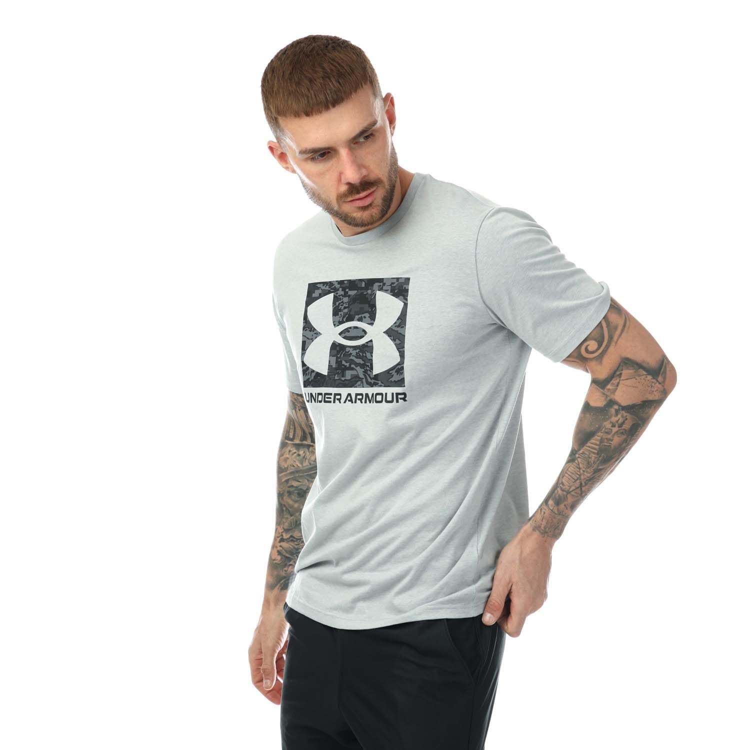 Grey - Side - Under Armour Mens Boxed Logo Camo T-Shirt
