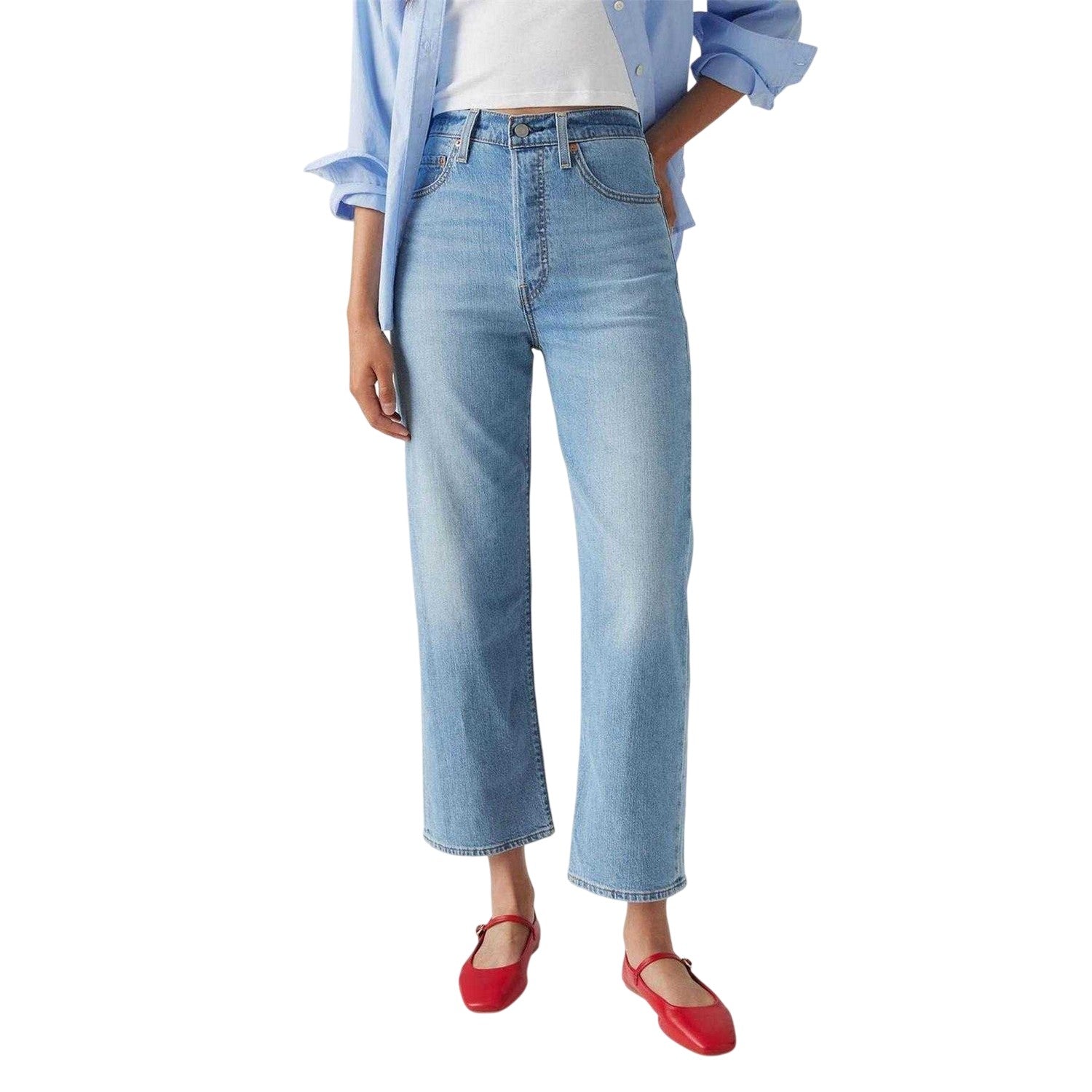 Blue - Side - Levis Womens-Ladies Ribcage Straight Ankle Grazer Jeans