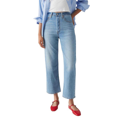 Blue - Side - Levis Womens-Ladies Ribcage Straight Ankle Grazer Jeans