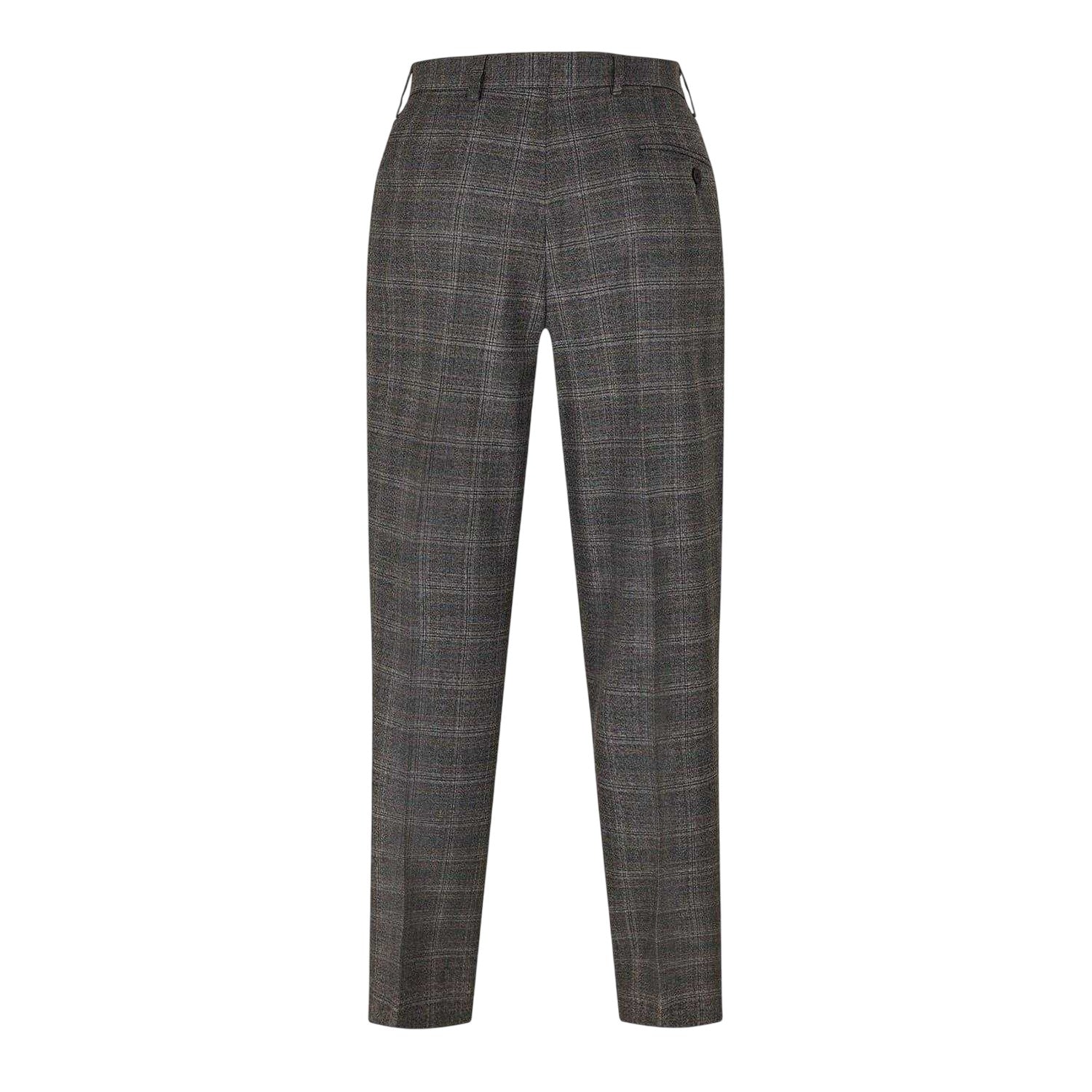 Grey - Back - Ted Baker Mens Plaid Straight Trousers