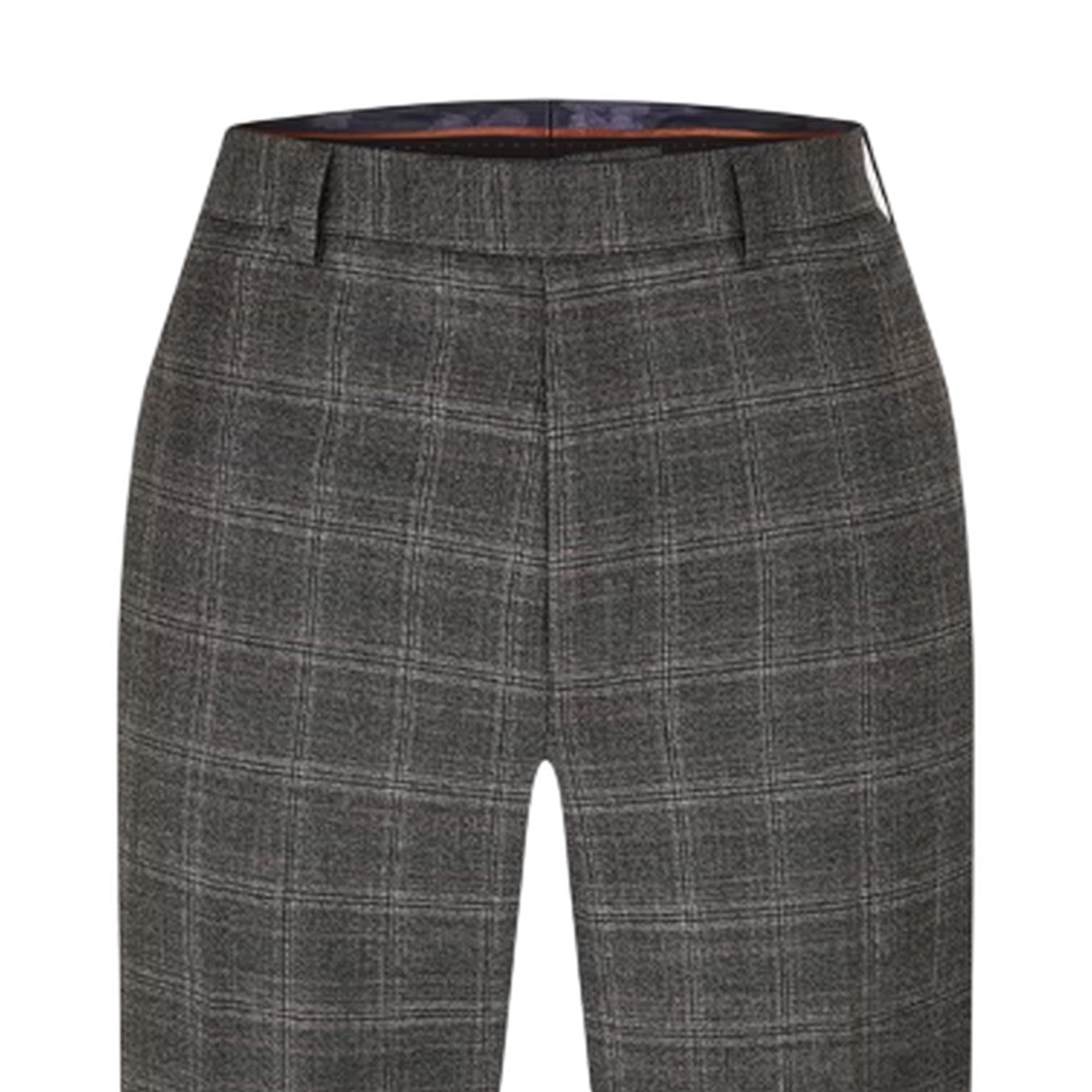 Grey - Side - Ted Baker Mens Plaid Straight Trousers