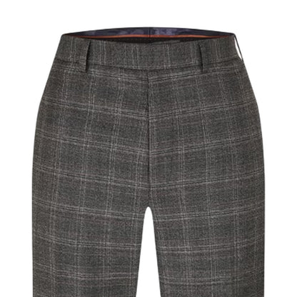 Grey - Side - Ted Baker Mens Plaid Straight Trousers