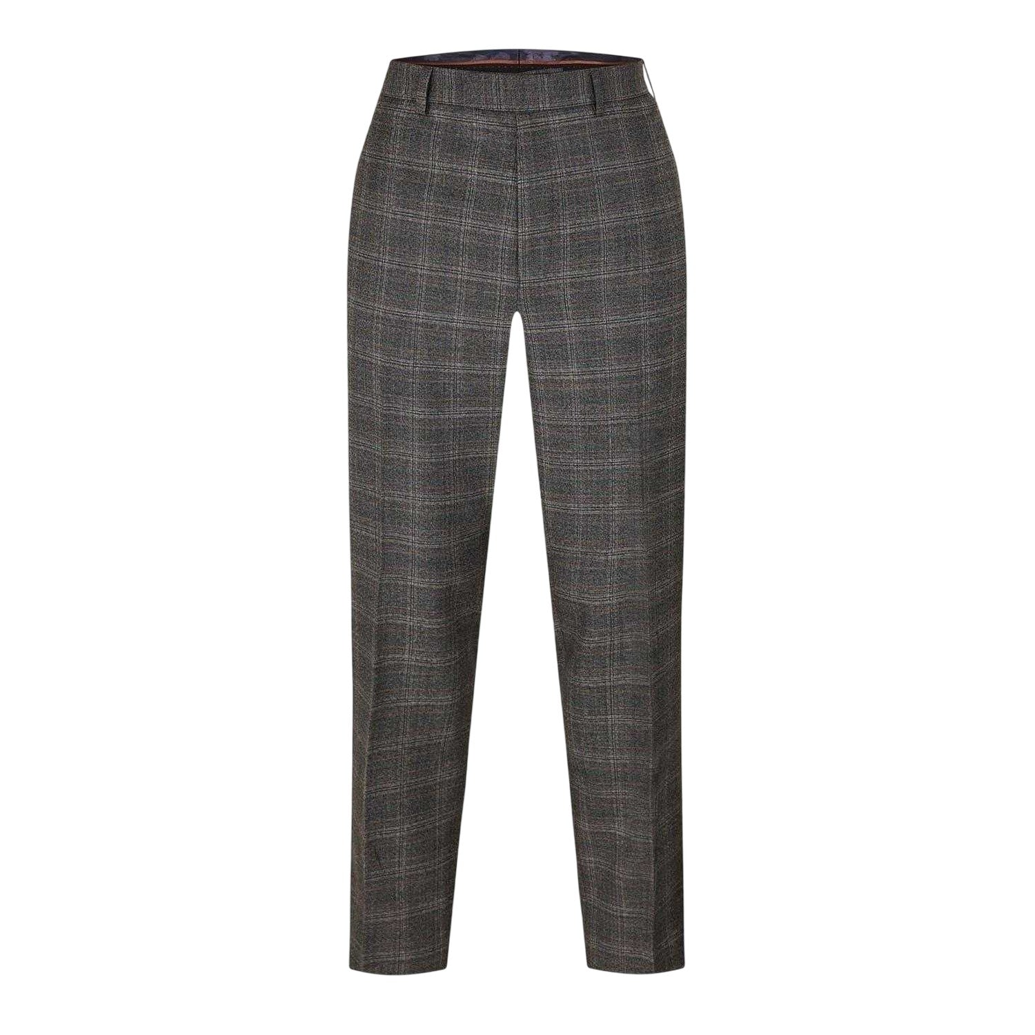 Grey - Front - Ted Baker Mens Plaid Straight Trousers