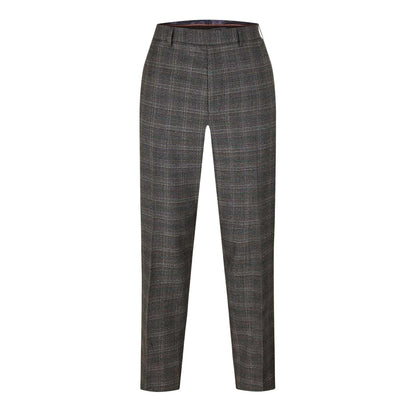 Grey - Front - Ted Baker Mens Plaid Straight Trousers
