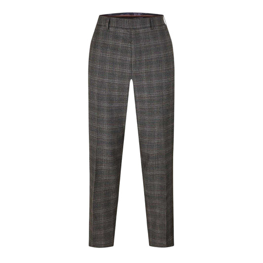 Grey - Front - Ted Baker Mens Plaid Straight Trousers