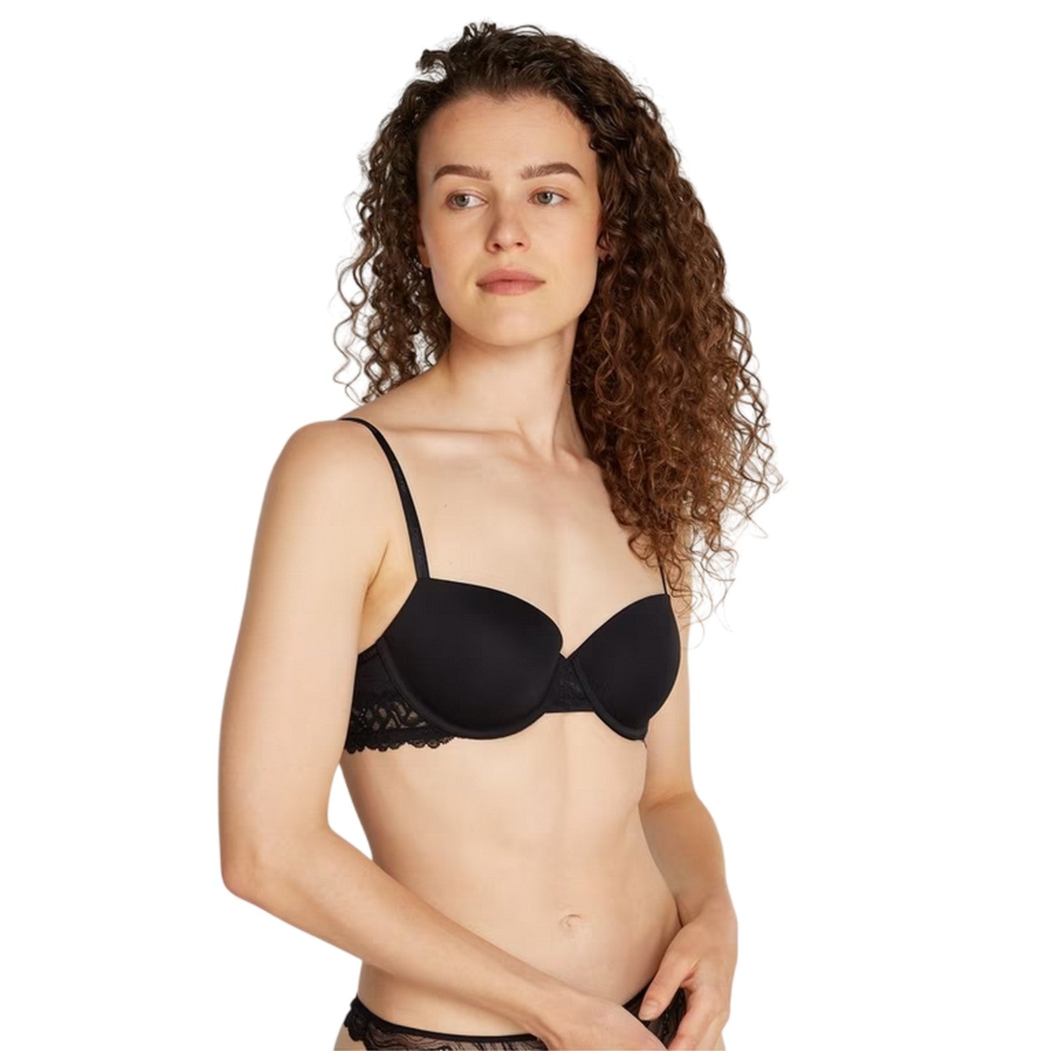 Black - Side - Calvin Klein Womens-Ladies Attraction Lace Trim Push Up Bra