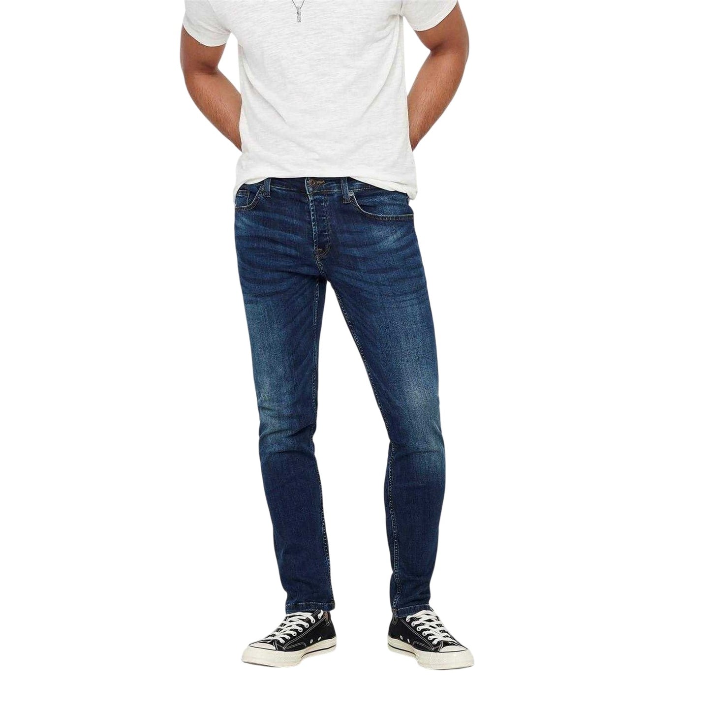 Mid Wash-Blue Denim - Lifestyle - Only and Sons Mens 5 Pockets Tapered Jeans