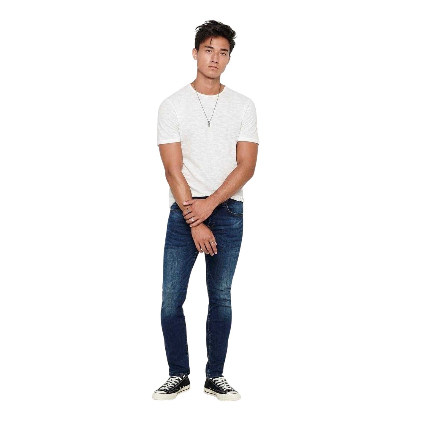 Mid Wash-Blue Denim - Pack Shot - Only and Sons Mens 5 Pockets Tapered Jeans