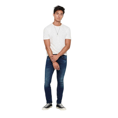 Mid Wash-Blue Denim - Pack Shot - Only and Sons Mens 5 Pockets Tapered Jeans