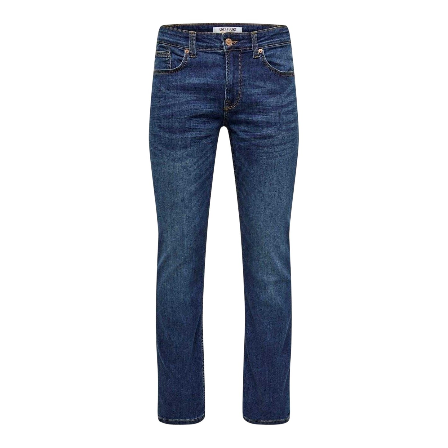 Mid Wash-Blue Denim - Front - Only and Sons Mens 5 Pockets Tapered Jeans
