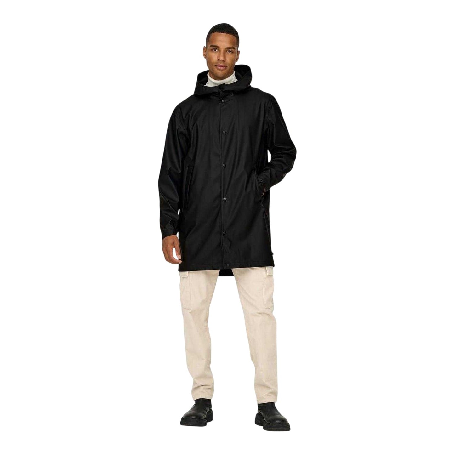 Black - Lifestyle - Only Mens Water Repellent Regular Raincoat