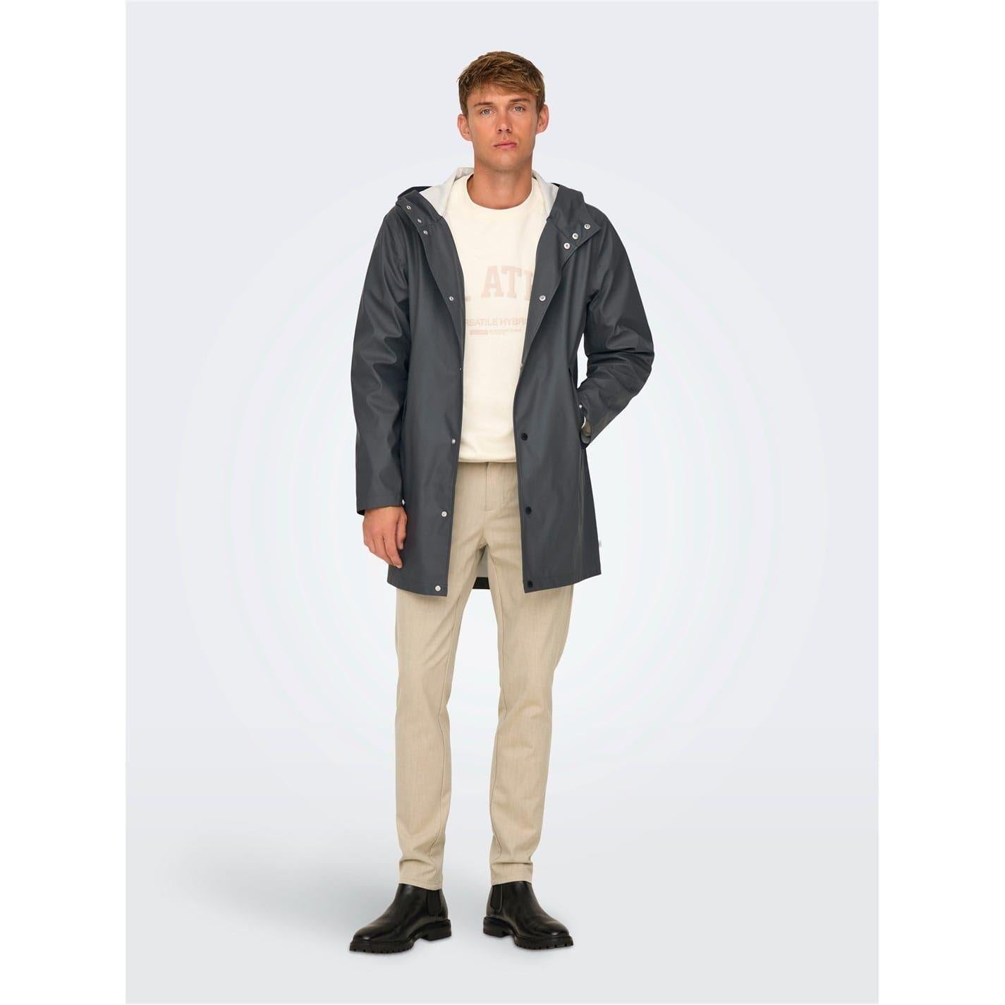 Grey - Front - Only Mens Water Repellent Regular Raincoat