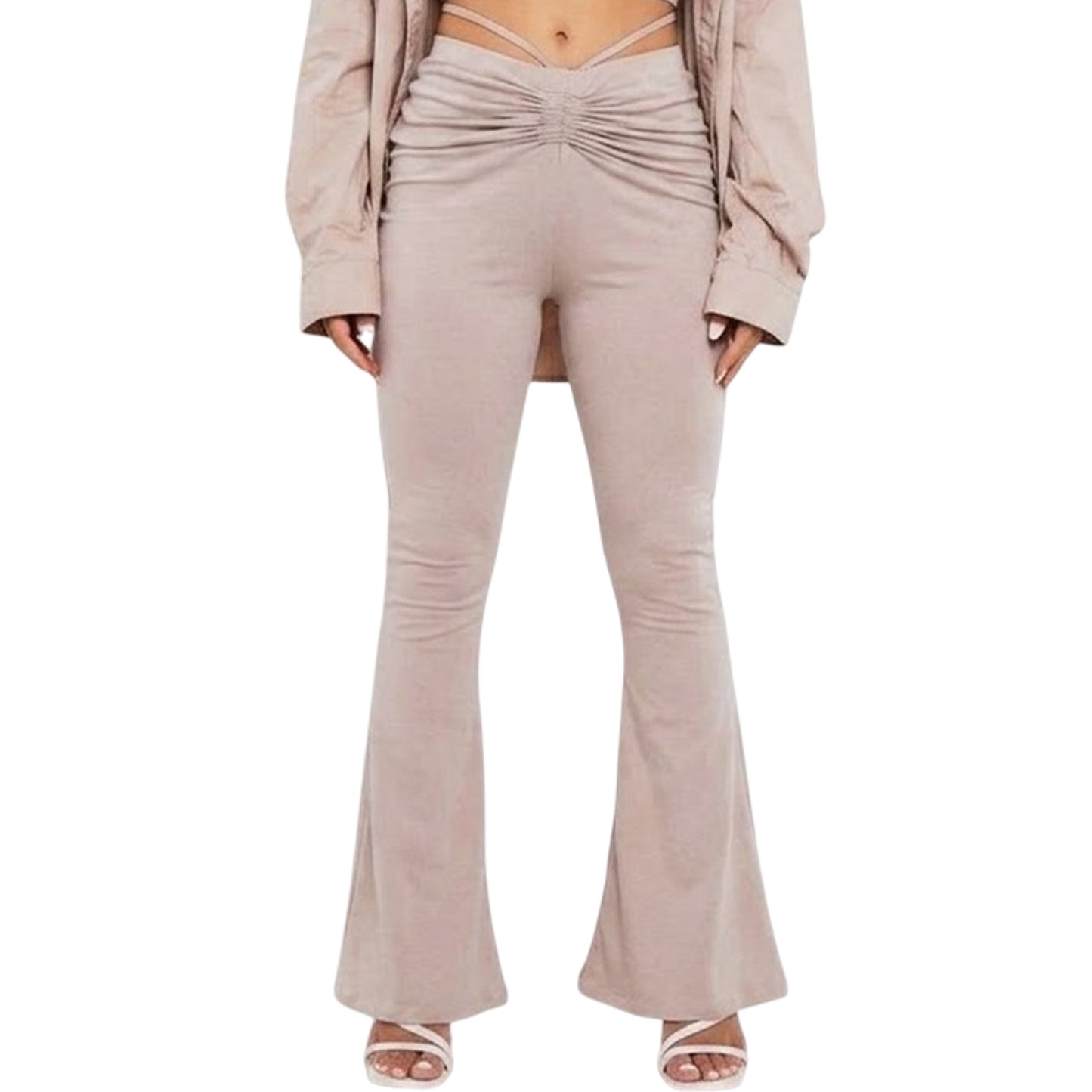 Taupe - Front - Missy Empire Womens-Ladies Ruched High Waist Trousers
