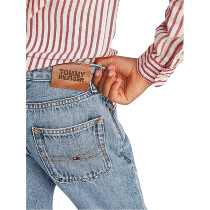 Mid Denim - Side - Tommy Hilfiger Childrens-Kids Denim 5 Pockets Straight Leg Jeans